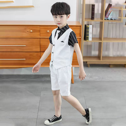 For 3 4 5 6 8 10 12 13 Years Boys Boys Cloting Set Children's Summer Solid Color Student Formal 2Pcs Vest +Short Pant Clothes