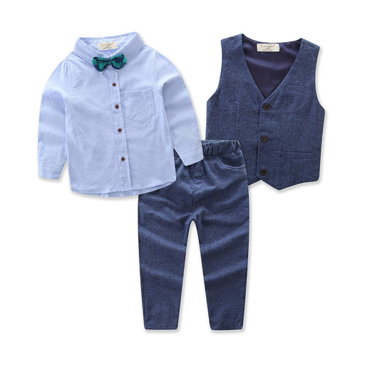 Children Clothing Handsome Boy's 4pcs Suit Long-sleeve Shirts+vest+Trousers+bow Tie for Boys Cloting Sets Gentleman Party Dress